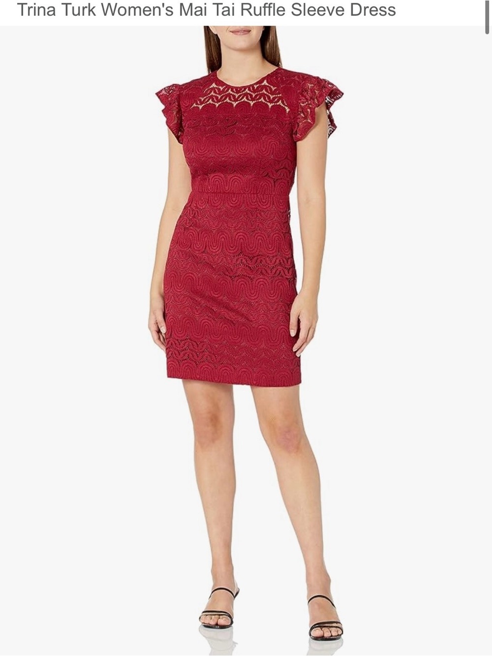 Trina Turk Burgundy Lace-Effect Flutter-Sleeve Mini Dress